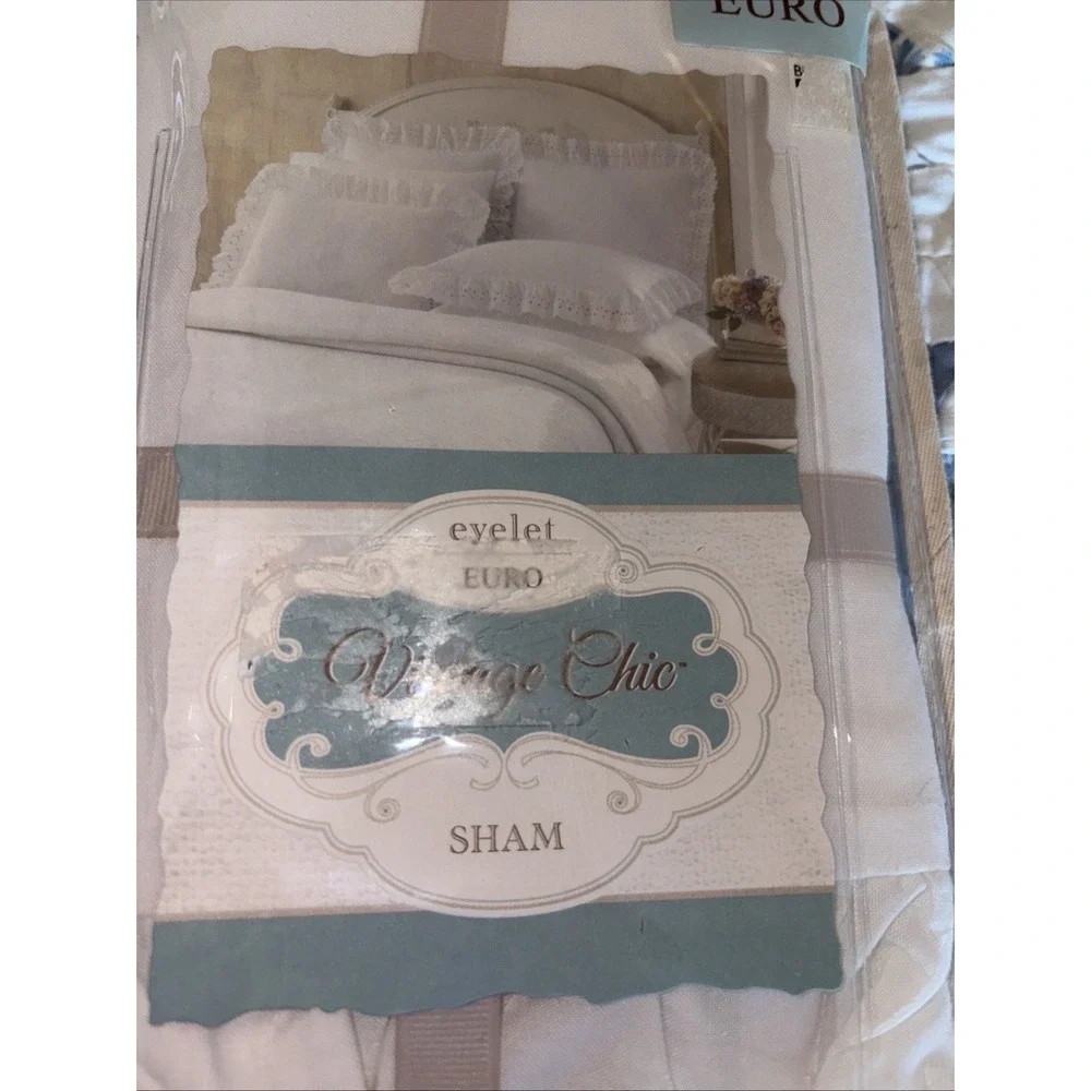 Vintage CHIC  Cottagecore‎ French Country Euro Pillow Sham WHITE Shabby eyelet